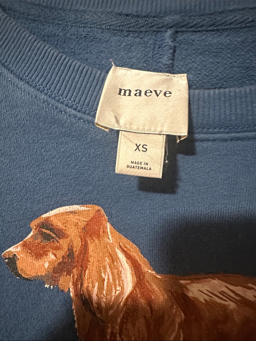 Maeve Oversized Blue Sweatshirt with Painted Brown Dog - Picture 2 of 4
